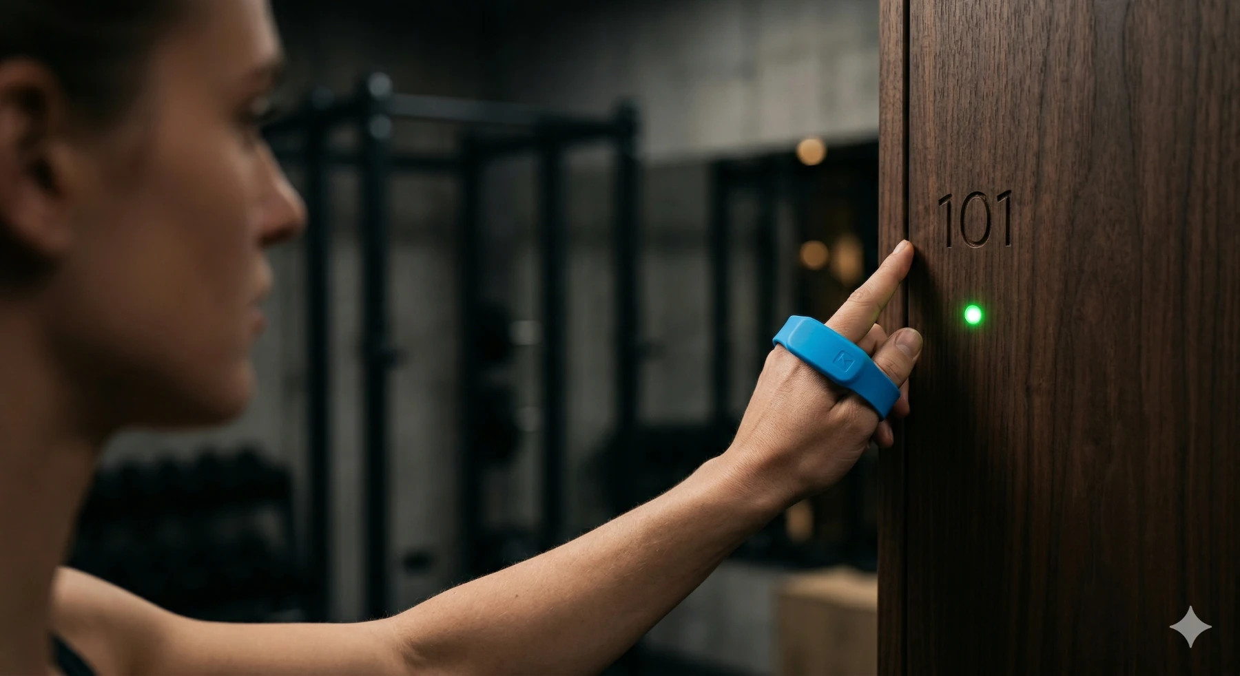 Mitglied nutzt ein RFID-Armband an einem elektronischen Schließfach